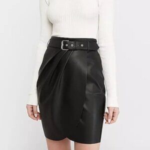 Express High Waisted Vegan Leather Belted Wrap Mid-Thigh Skirt 2